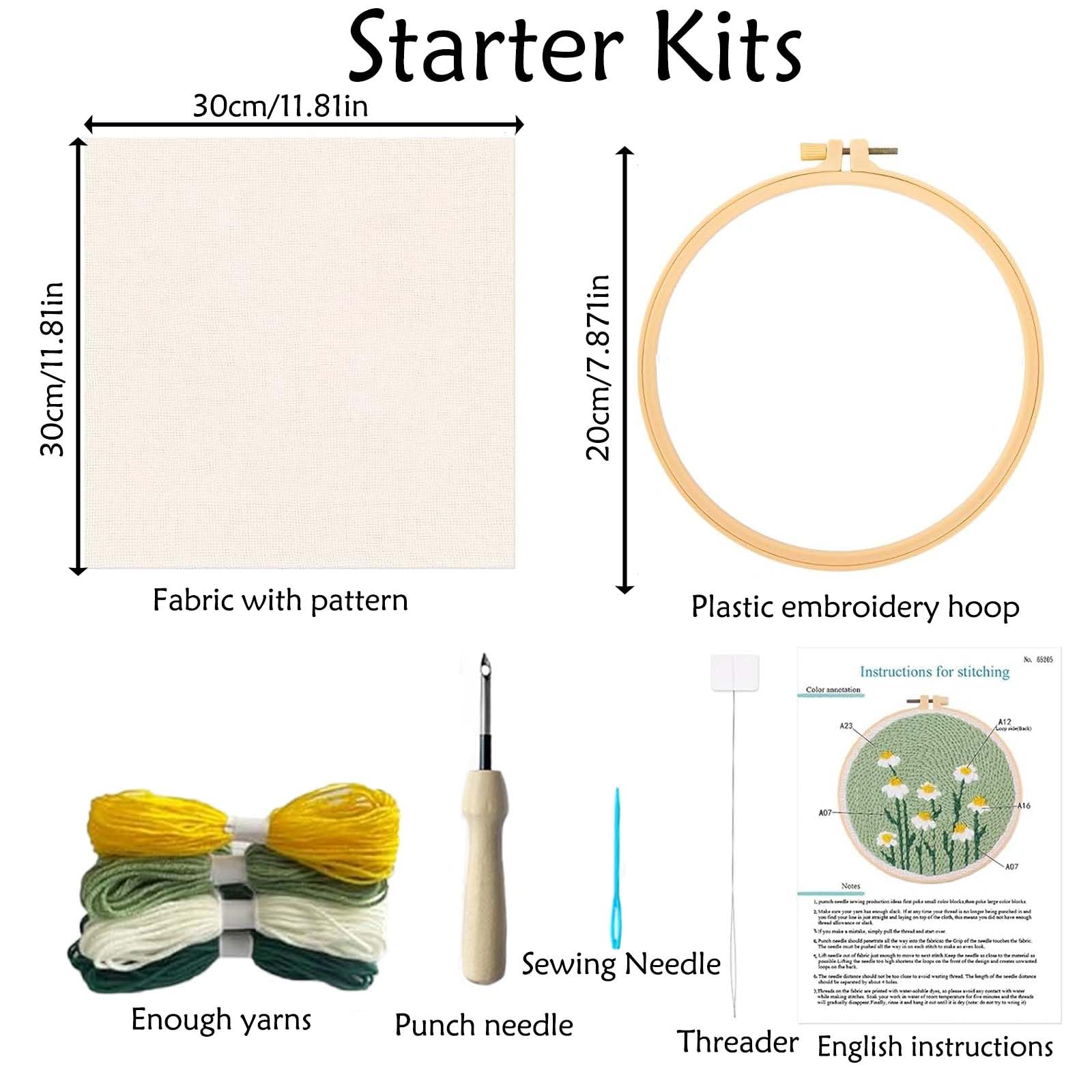 Punch Needle Embroidery Starter Kit - Fabric, Threader, Rug Hooking, DIY Embroidery Kit with Cloth Hoops, Instructions, Needles, Thread - Image 3
