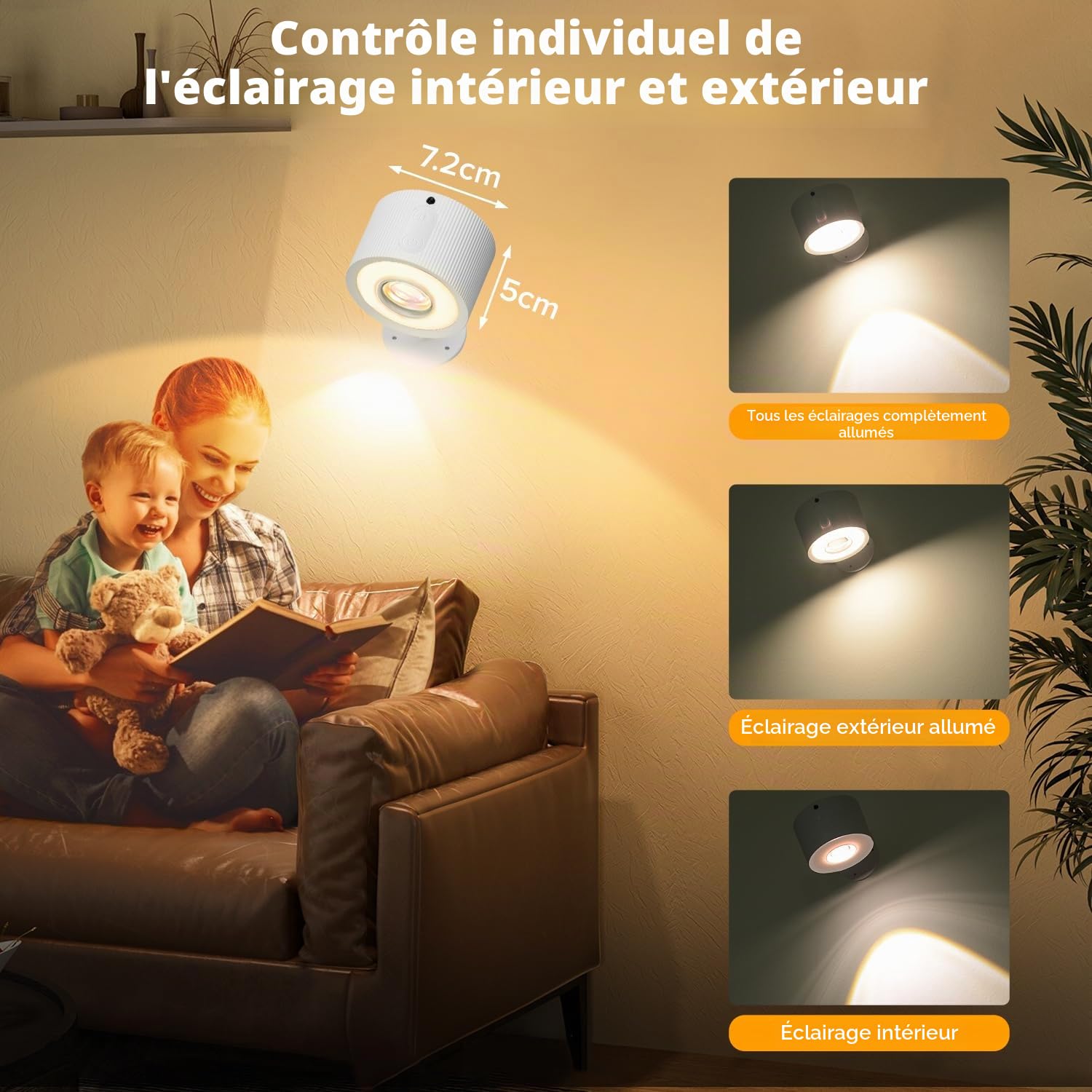 Applique Murale Interieur 4 Pièces, Lampe Murale LED avec de Contrôle Tactile, 3 Températures de Couleur et Luminosité Réglable, Appliques murales sans fil pour Chevet de Chambre En Lisant, Blanc