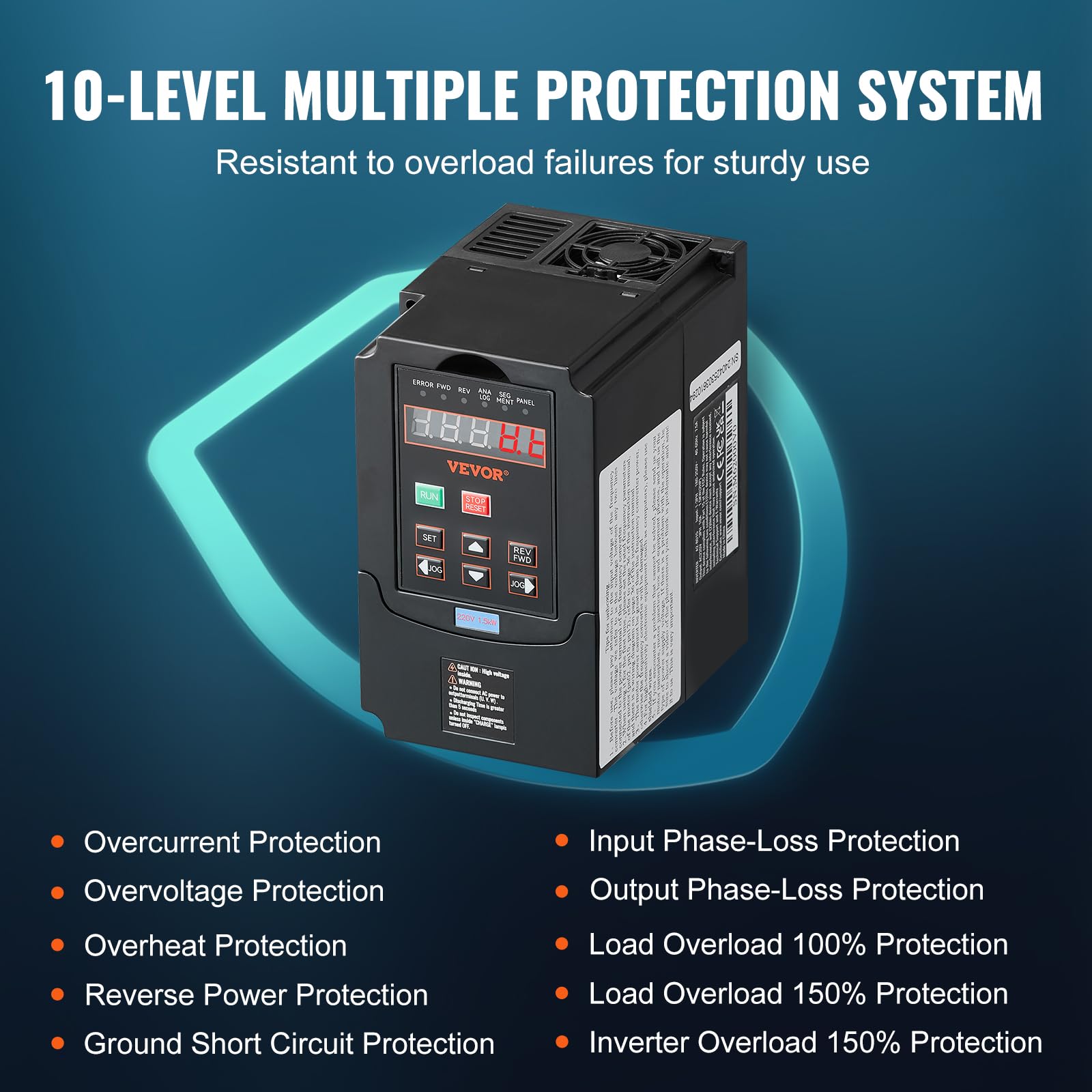 VEVOR VFD 2HP, 1.5KW, 7.5A, 1 o 3 fases 220V entrada a 3 fases 220V salida variador de frecuencia, entrada 40-60Hz, salida 0-400Hz VFD para control de velocidad CNC del motor del husillo