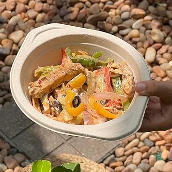 qudrat Natural Fibre Disposable Salad Bowls 500 ml (Pack of 25) | Natural Eco Friendly Biodegradable Bowl, Beige