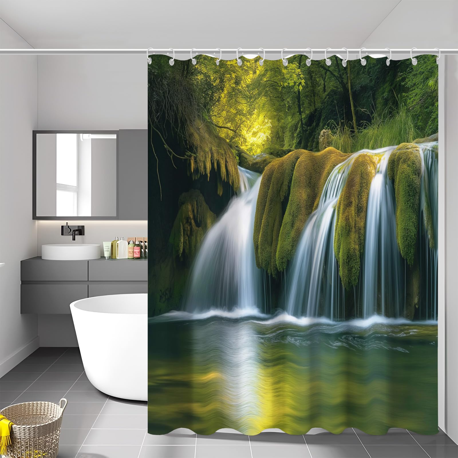 Rideau de douche tissu cascade 3D anti-moisissure lavable pour baignoire 150x180cm