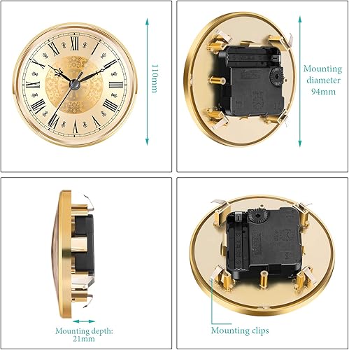 Miniatura 2 de Hicarer 4.3 pulgadas/4.331 in Inserto de reloj de cuarzo, borde dorado, número romano, movimiento de cuarzo