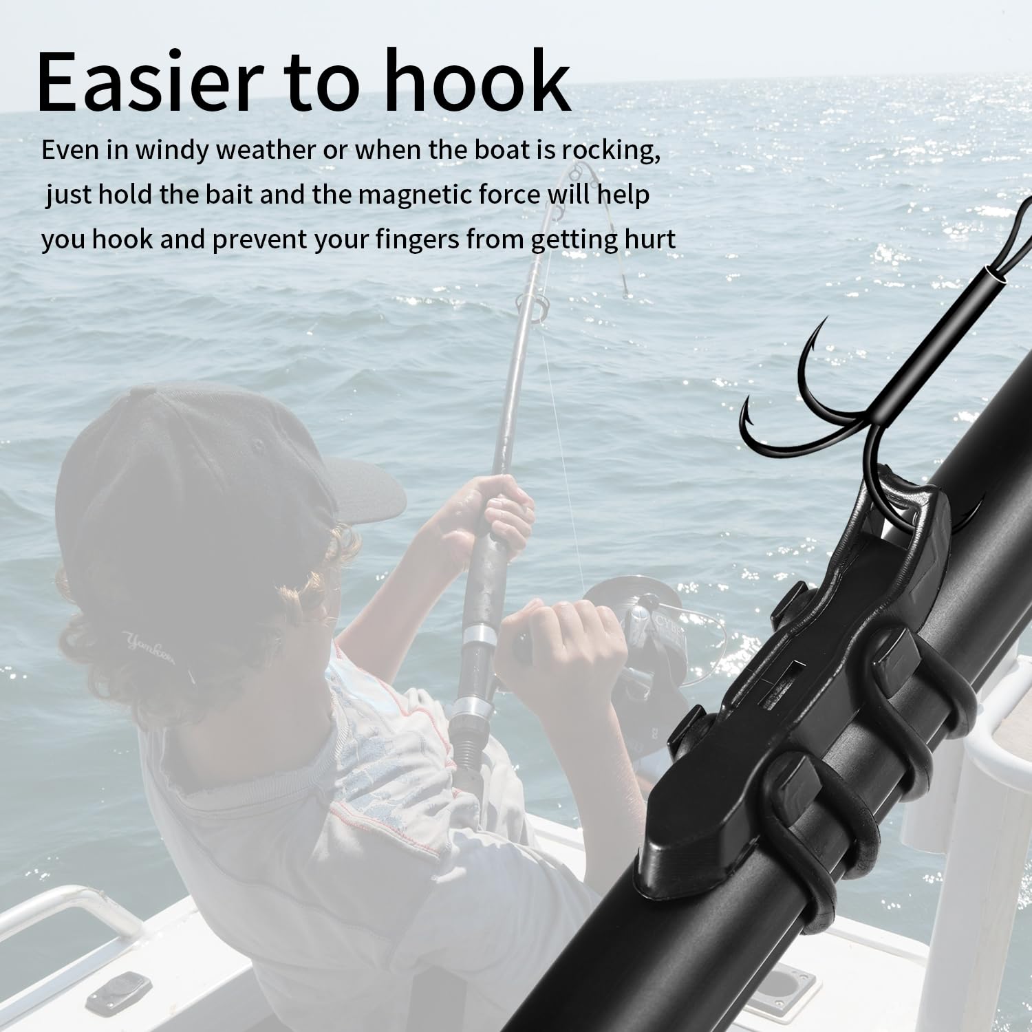 Soporte Magnético para Anzuelos de Pesca Negro con Anillos de Goma de 2 Tamaños