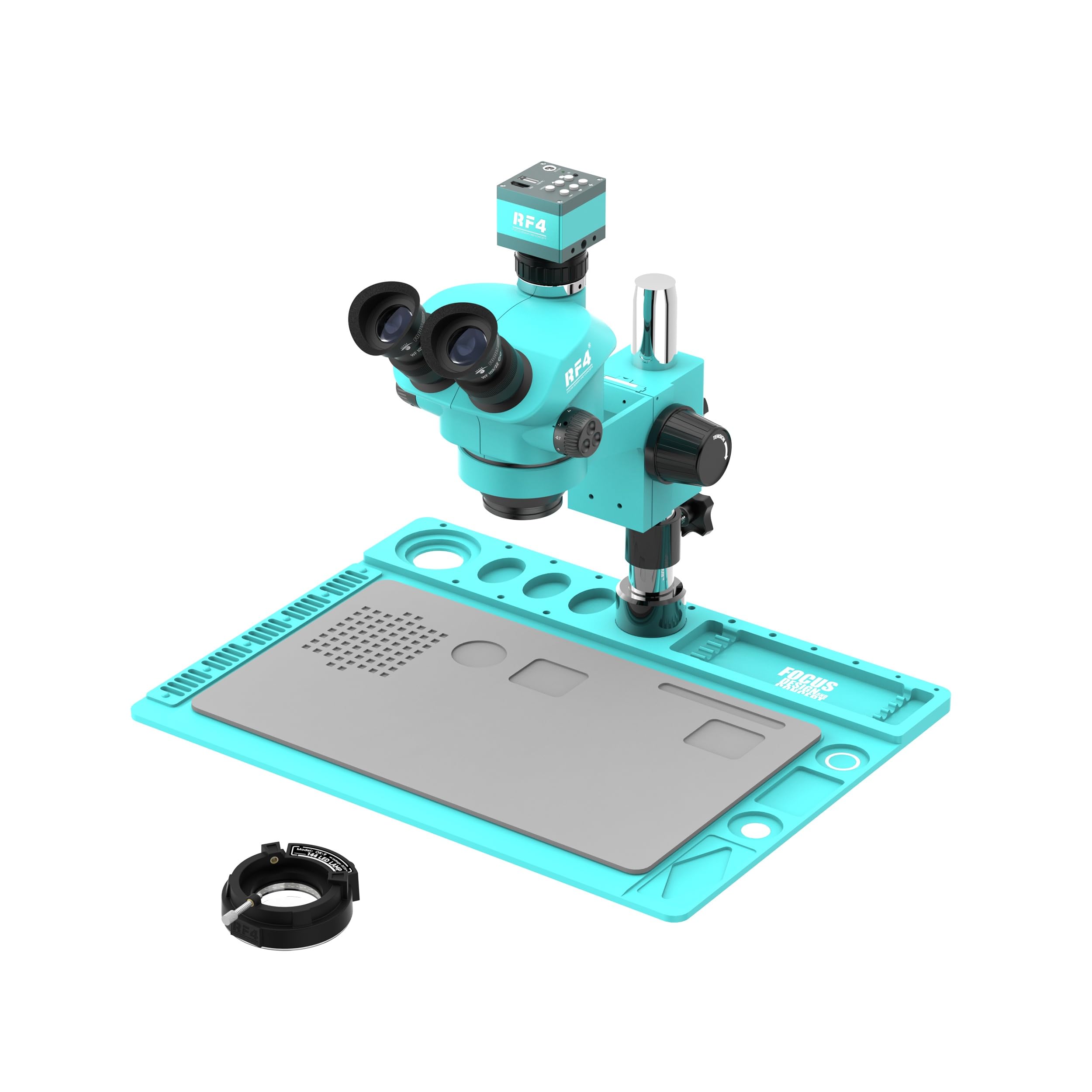 Microscopio trinocular con Zoom y cámara USB HD 4K, Pantalla de visualización HD 4K de 15,6 Pulgadas para reparación de PCB y Soldadura de teléfonos (RF7050TVD2-4KC1)