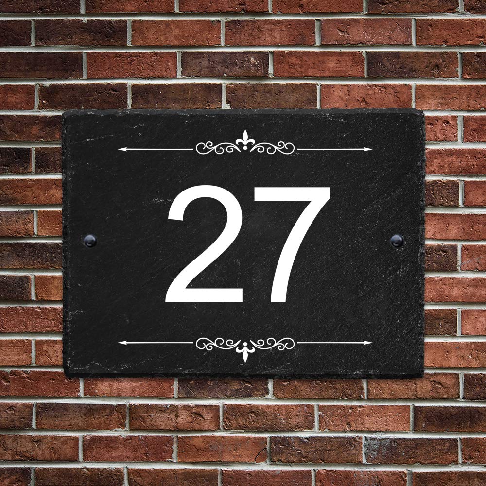 Personalised Slate House Number Natural Slate Door Sign House Gate Sign Plaque UV Printed Door Number Hand Finished in UK (30x20cm Rectangle Pattern)