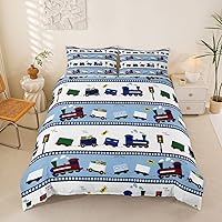 Vista 1 de Feelyou Juego de ropa de cama de tren para niños, niños, adolescentes, decoración de dormitorio, Choo-Choo, vías de ferrocarril, juego de funda
