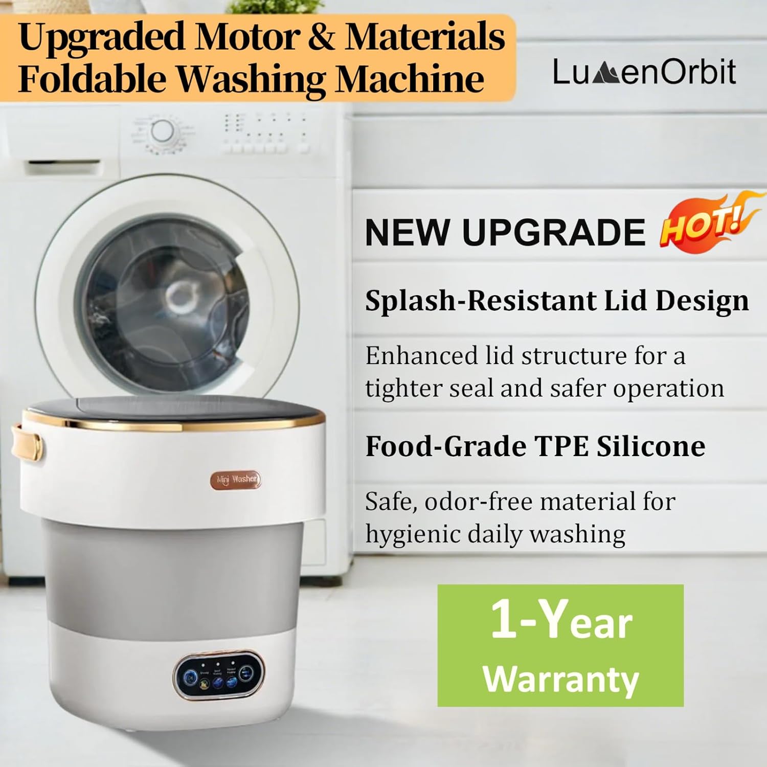 Portable Washing Machine with Spin Basket, Upgraded 16L Foldable Mini Washer【5-Min Wash・3-Min Spin・1-Year Manufacturer Warranty】Small Washing Machine for Travel, Dorms, RVs, Camping (Gray)