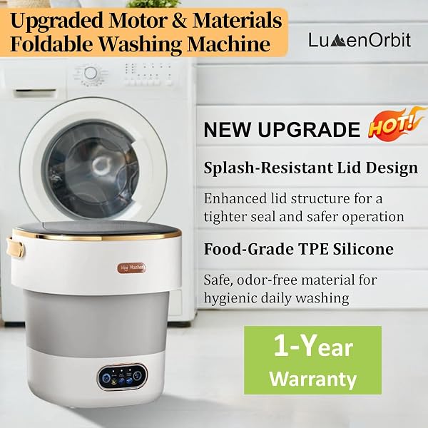 LumenOrbit Portable Washing Machine with Spin Basket, Upgraded 16L Foldable Mini Washeră5-Min Washă»3-Min Spină»1-Year Manufacturer WarrantyăSmall Washing Machine for Travel, Dorms, RVs, Camping (Gray) - 2
