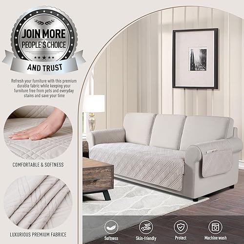 Miniatura 2 de TAOCOCO Fundas de sofá impermeables para mascotas y perros con respaldo antideslizante, fundas de asiento de sofá con bolsillo lateral para sofá de