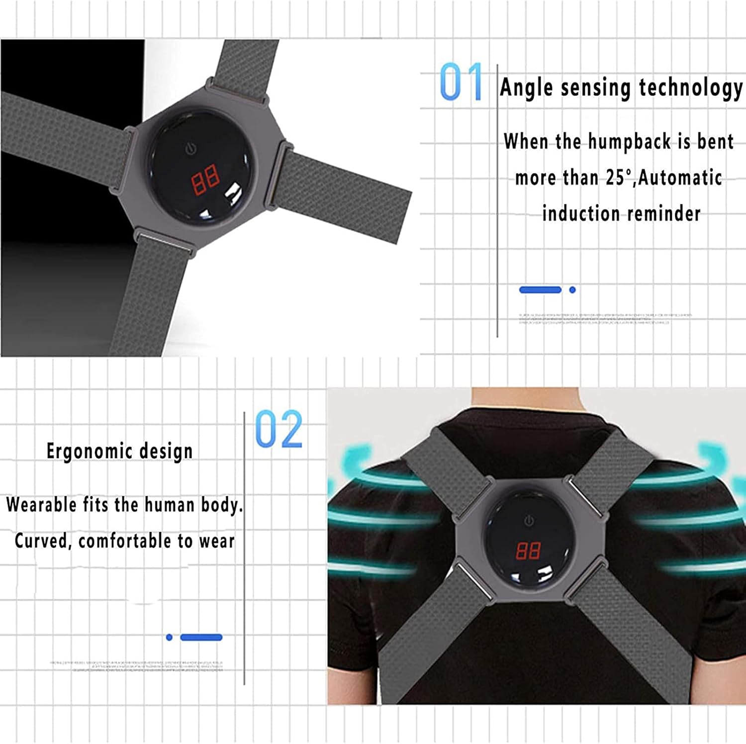 Smart Corrector for Men and Women Monitor Reminder Belt with Vibration Support Straightener for Spine Back Neck and Shoulder Improves and Pain Relief