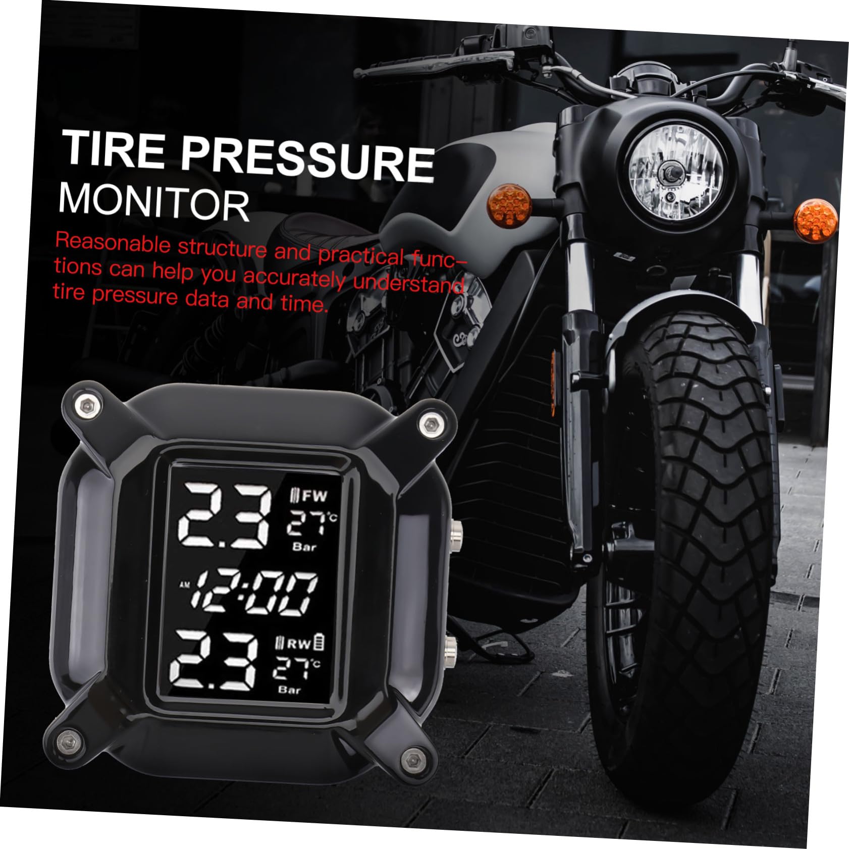 Anneome Monitor De Presión De Neumáticos para Motocicleta, Sensor Digital De Alta Precisión, Sistema Profesional De De Presión y Temperatura, Uso Seguro y Confiable para Motoristas