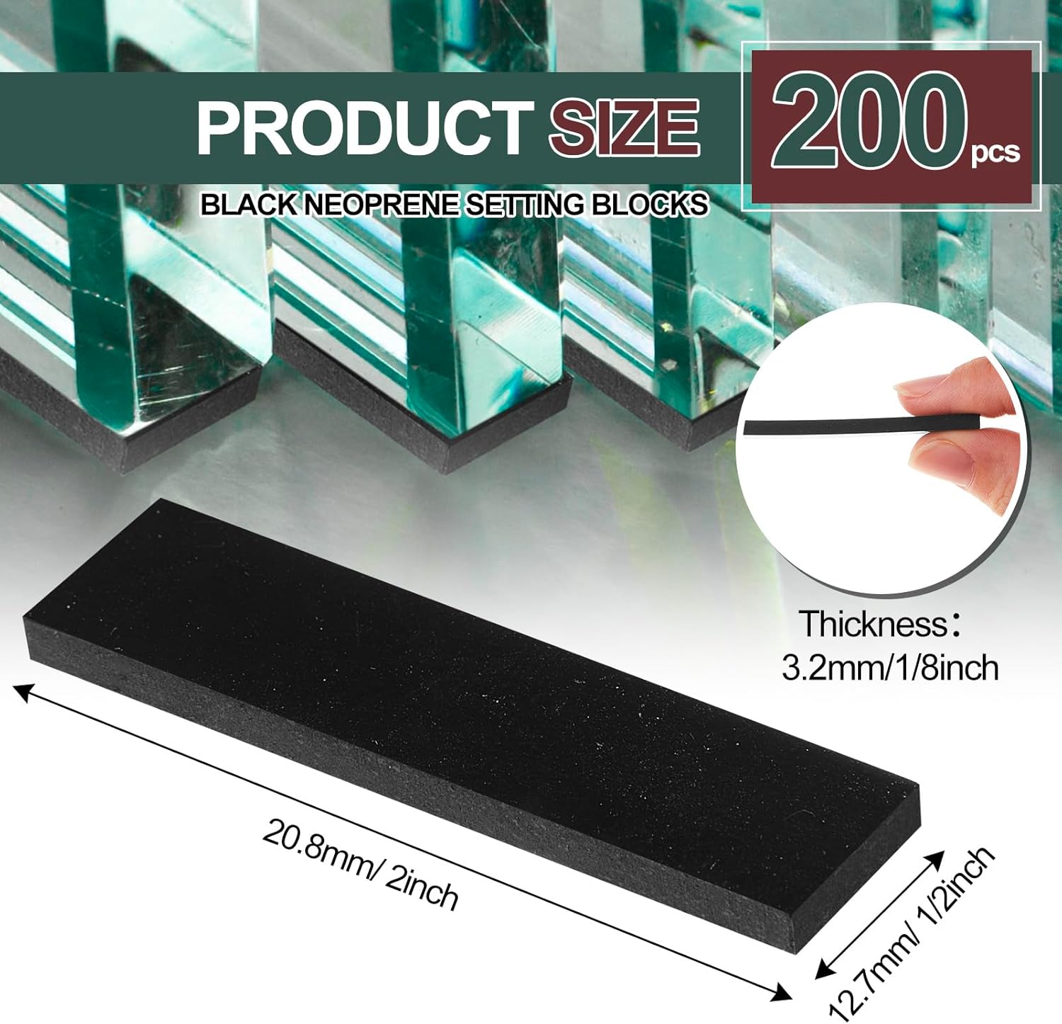 200 Pcs 1/8" x 1/2" x 2" Neoprene Setting Blocks for Glass Shower Glass Shims Bulk Neoprene Plastic Setting Blocks for Mirrors Bathroom Shower Mounting Room Kitchen Window Spacer Construction