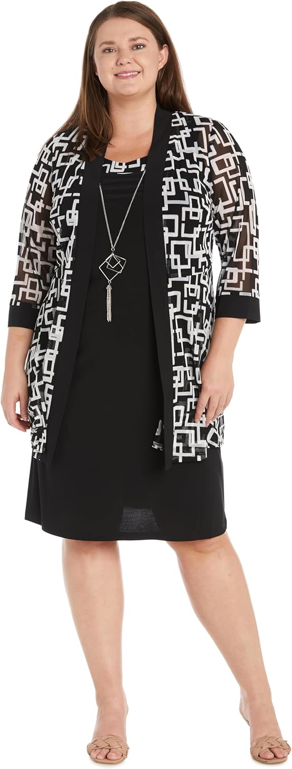 R&M Richards Womens Plus Printed Mesh Two Piece Dress