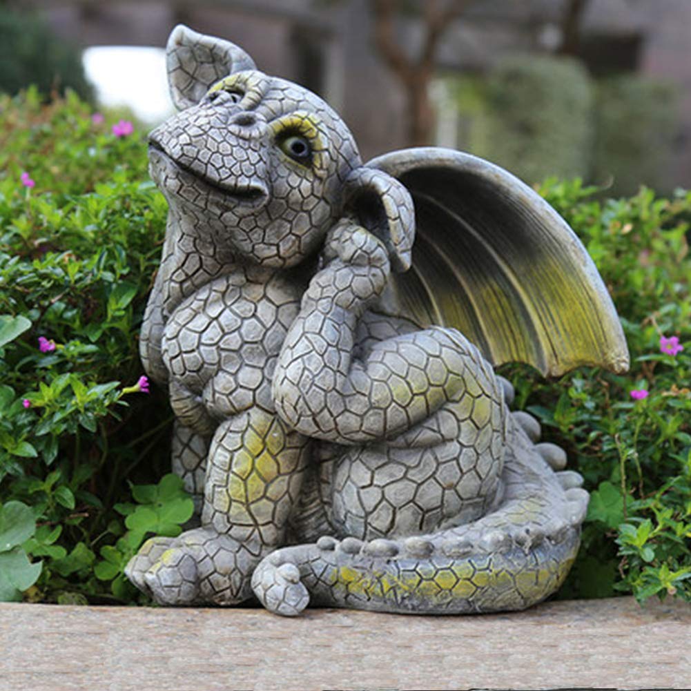 ZXQUEGF Posąg potwora ogrodowego, ozdoby dziedzińca, kreatywne posągi z żywicy, dekoracje na zewnątrz na patio ogrodowe taras ganek A 17x12x17cm