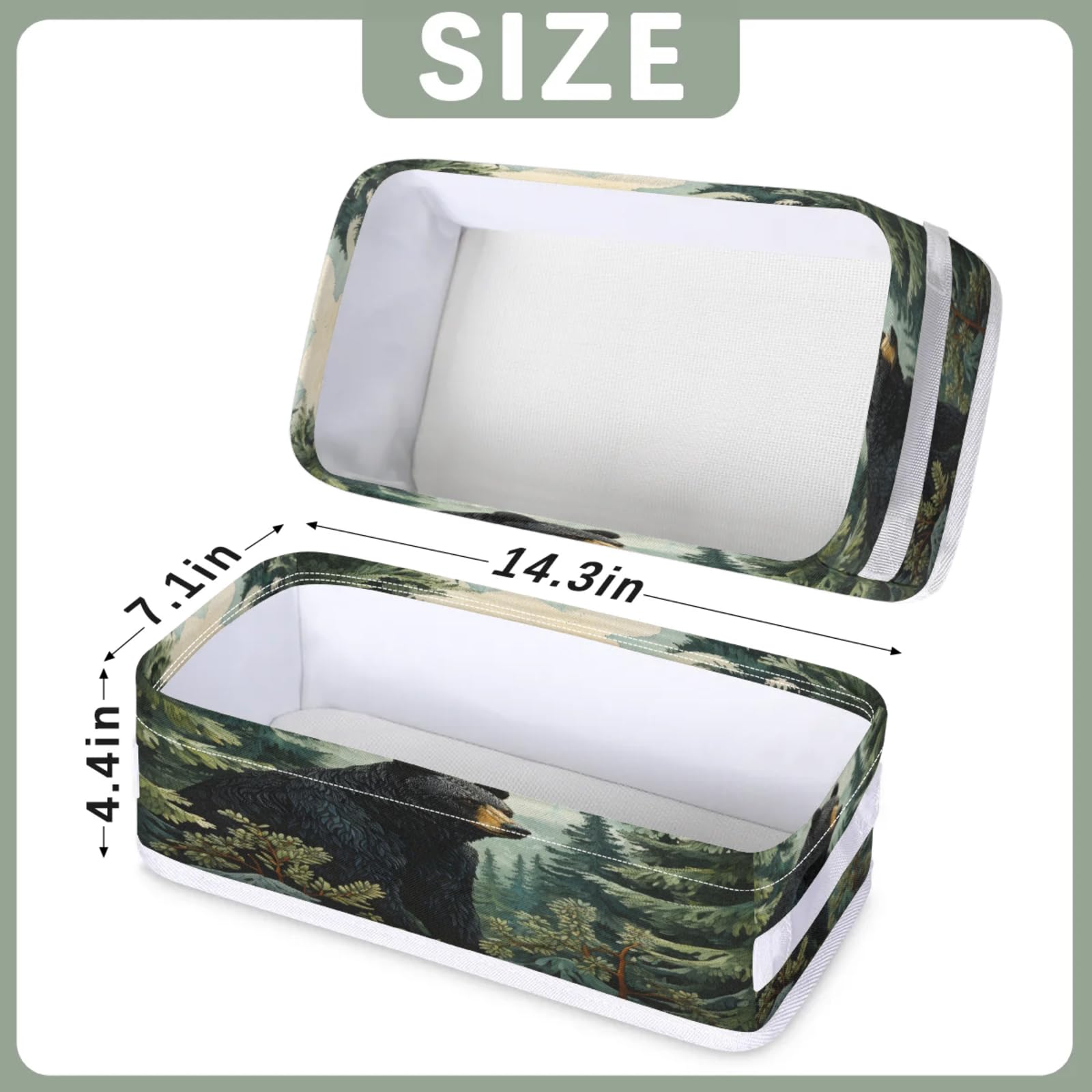 Tablerazzi Toilet Tank Topper Paper Basket with Handle, Black Bear Forest Wild Animals Bathroom Storage Basket for Organizing, Small Fabric Storage Bins for Bathroom Decor