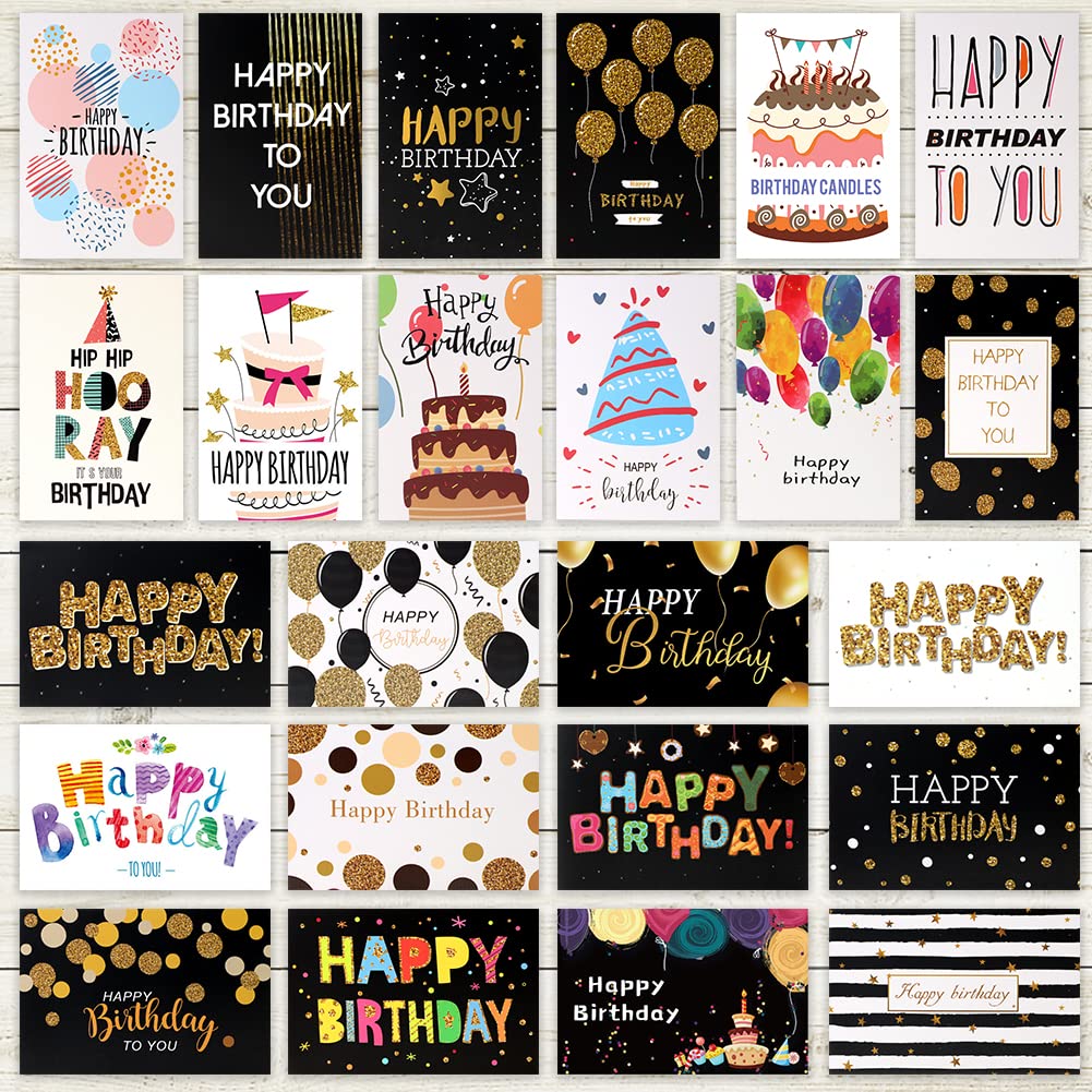 RANJIMA Birthday Cards with Envelope, Pack of 24 Folding Cards Blank, Greeting Cards Birthday Greeting Card Set, Birthday Card with Envelopes, Postcards for Birthday Gift Customer Friends