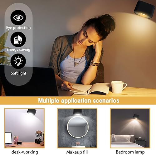 Miniatura 3 de Bohun - Apliques de pared LED que funcionan con pilas con interruptor de control remoto y táctil, niveles de brillo y 3 temperaturas de color,