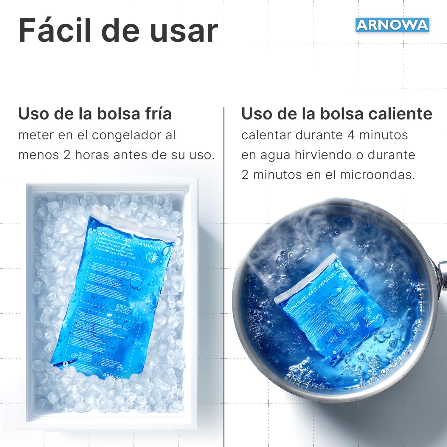 2x Compresas frías de gel reutilizables ARNOMED® 12x29cm, compresas frías y calientes reutilizables y aptas para microondas, almohadillas frías de gel, compresas frías, almohadillas frías