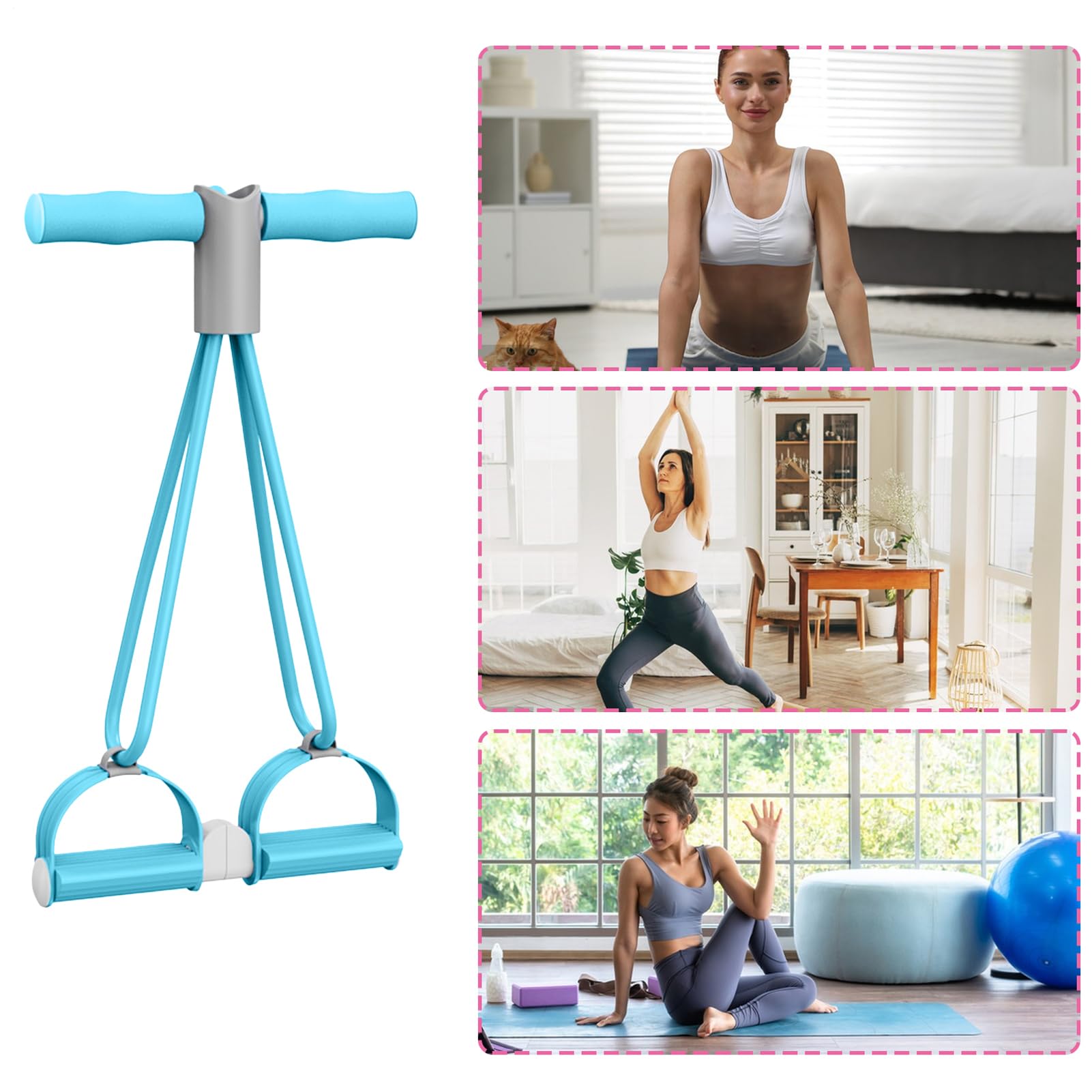 Elástico Pies Fijos de Resistencia, Bandas de Ejercicio, Equipo de Entrenamiento de 4 Bandas para el Afinamiento del abdomen, los Brazos y las Piernas para Hombres y Mujeres en Casa o en