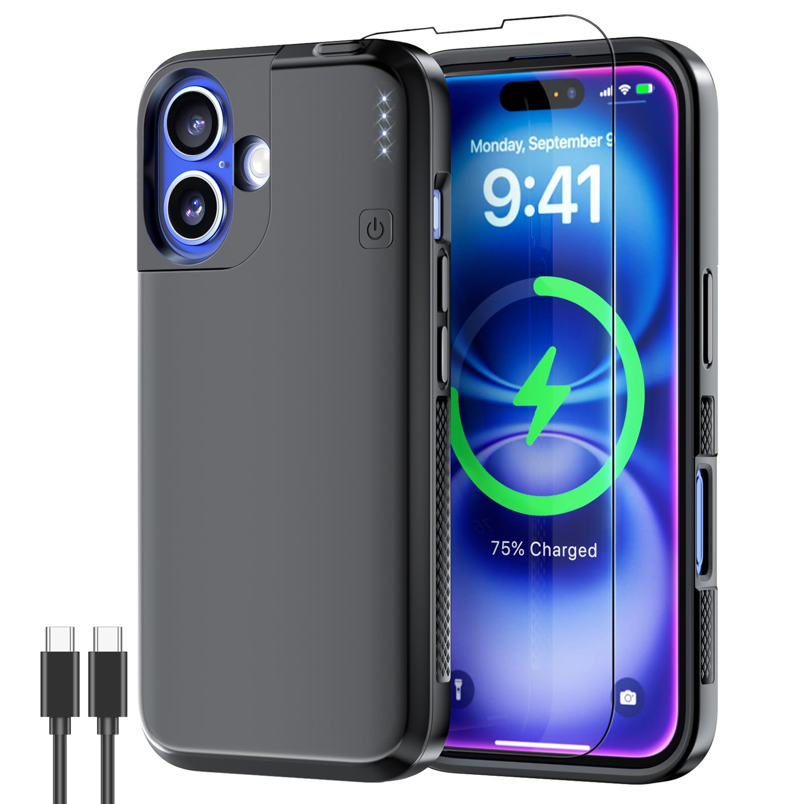 Sponsored Ad – NEWDERY Battery Case for iPhone 16 5000mAh, CarPlay,Wired Headset,Sync-Data Supported, Portable Rechargeable Charger Charging Case for iPhone 16 6.1” Black