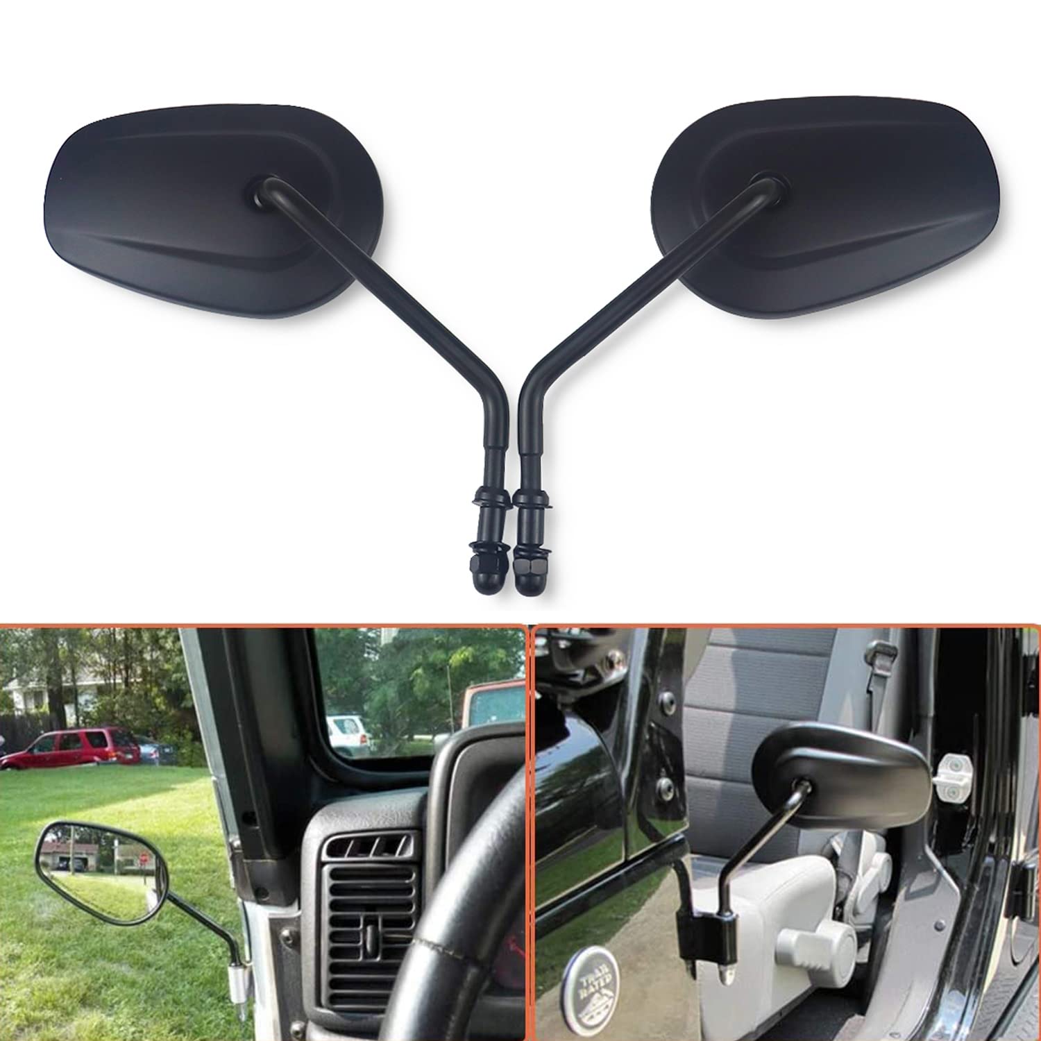 1 Pair Custom Off-Road Adventure Door Hinge Mirror Qucik Release for Jeep Wrangler JK JKU TJ LJ CJ YJ (Black)