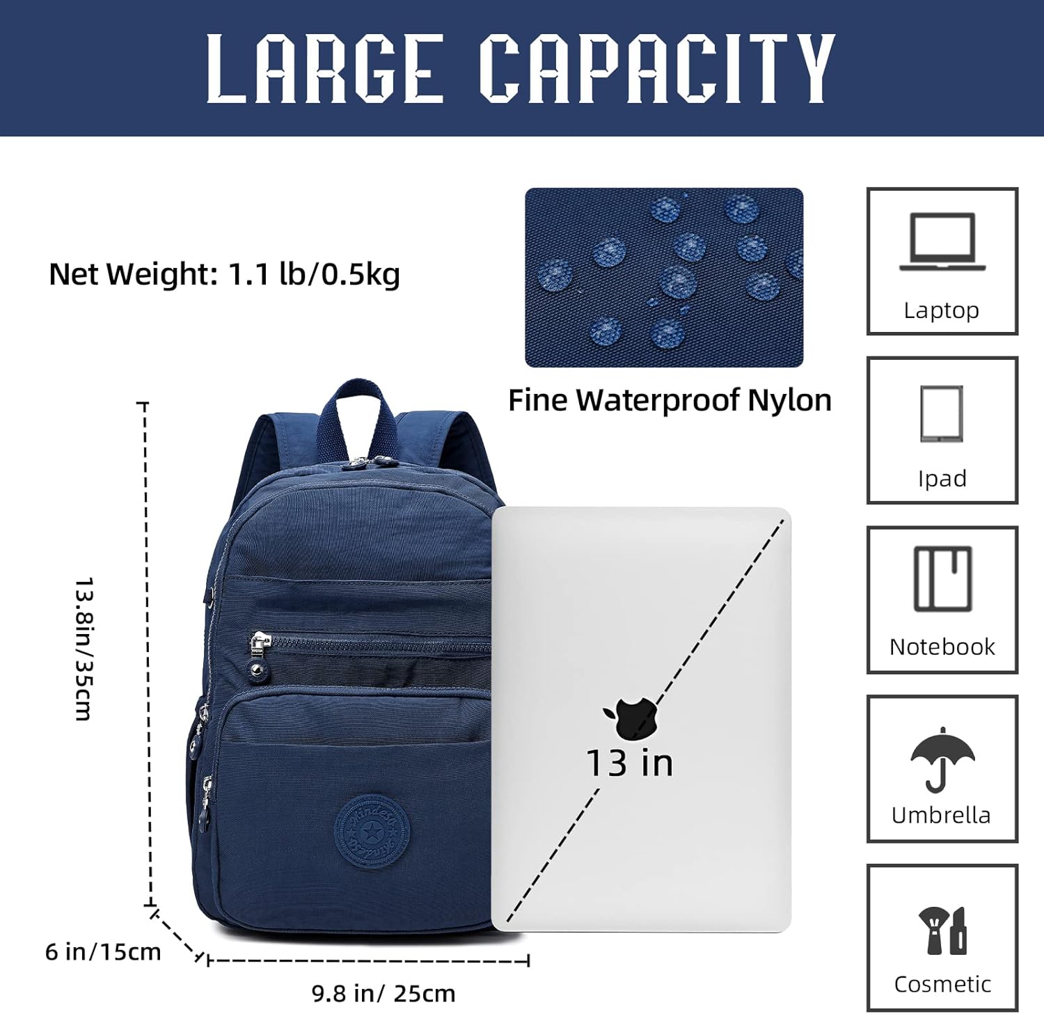 Hiking Waterproof 13" Laptop Backpack Purse for Women and Men,Travel Backpack - Image 3