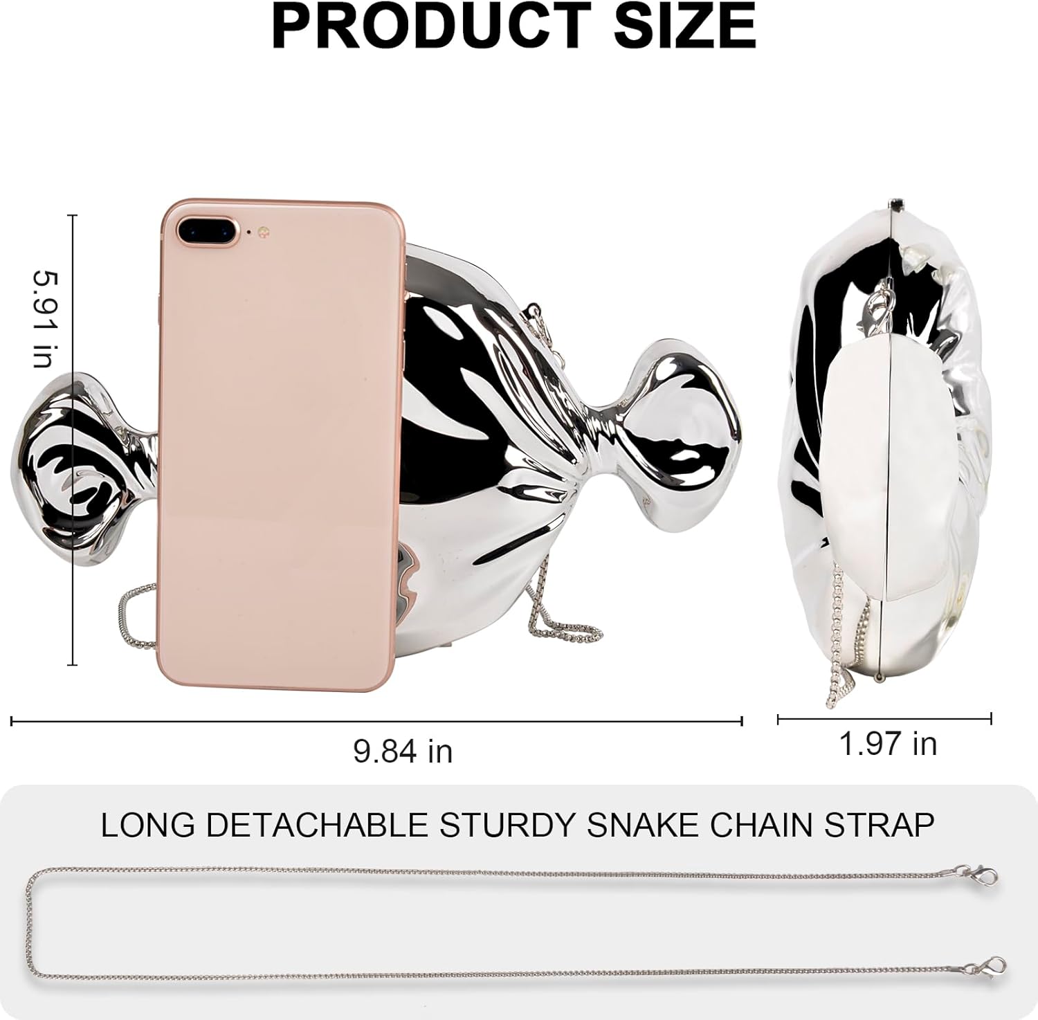 QZUnique Gold Silver Purse Clutch for Women - Acrylic Evening Bag with Detachable Chain, Formal Wedding Party Dressy Handbag - Image 4