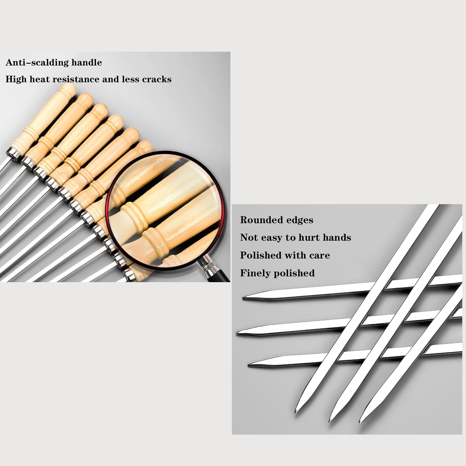 Brochetas reutilizables for asar a la parrilla, palos for brochetas planas familiares, acero inoxidable con mango de madera, antideslizantes y resistentes al desgaste, accesorios for barbacoa ( Size :