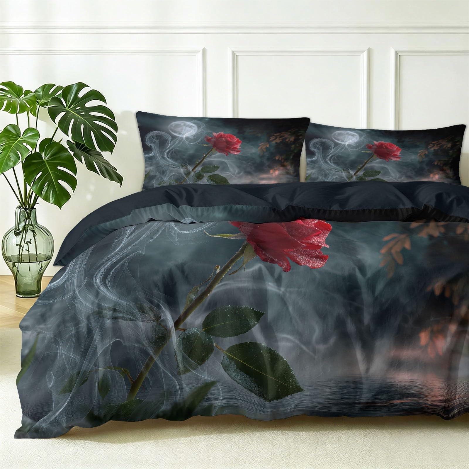 Rauch Blume Rose - pościel z motywem kropli wody, ciemnoszara, romantyczna estetyka, miękka pościel z mikrofibry, 180 x 200 cm z 2 poszewkami na poduszkę 80 x 80 cm, dla dzieci, dziewcząt, chłopców
