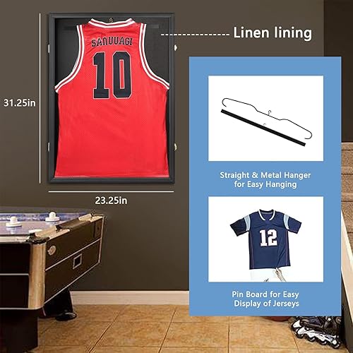 Miniatura 2 de Estuche de exhibición con marco de jersey, grande, con cerradura, caja de sombra con 98% acrílico protegido contra rayos UV y colgador para béisbol,