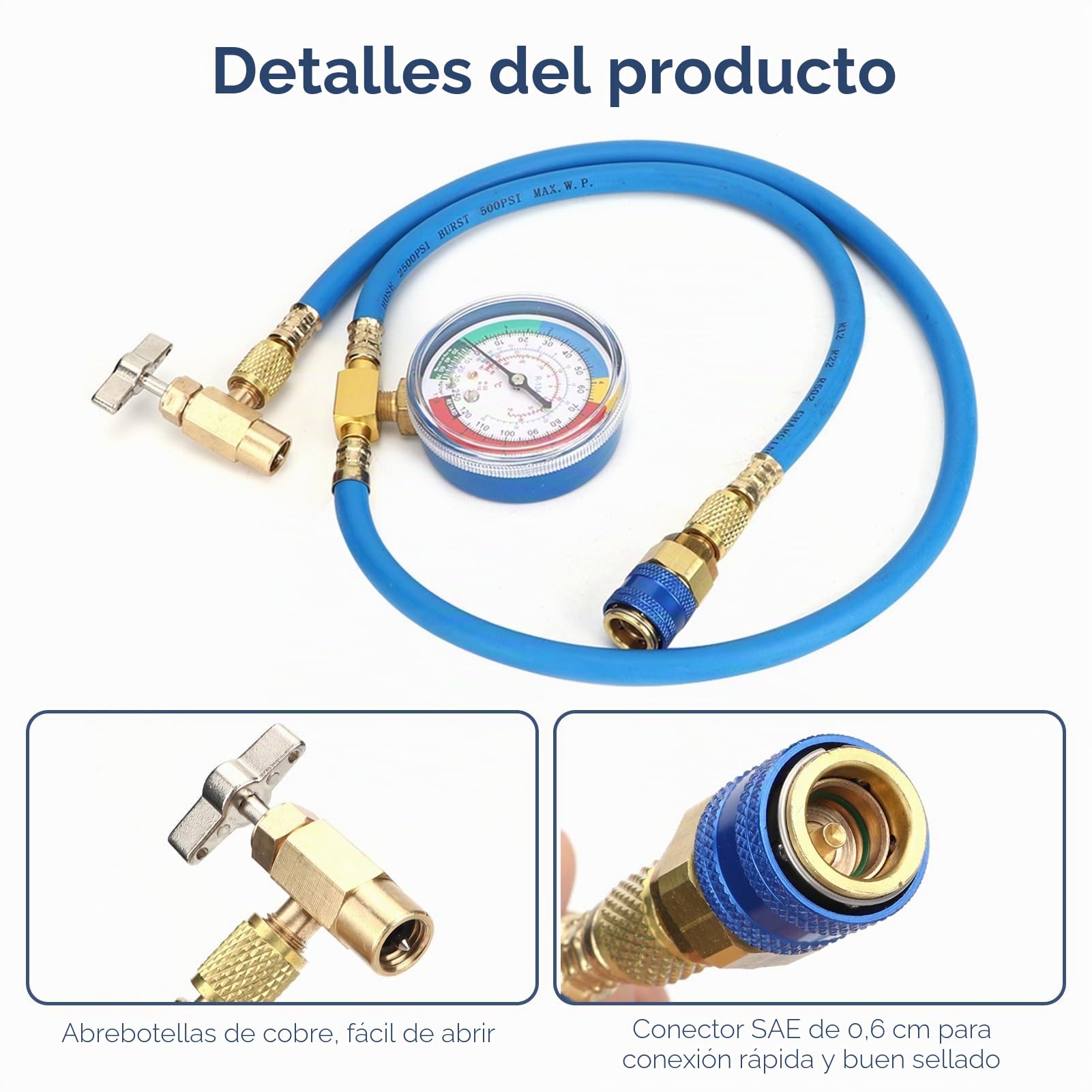 R134A R-12 R-22 Manguera de Carga, Kit Aire Acondicionado Coche con Manómetro de Medición Manguera de Carga de Refrigerante para el Hogar Car Refrigerator A/C System