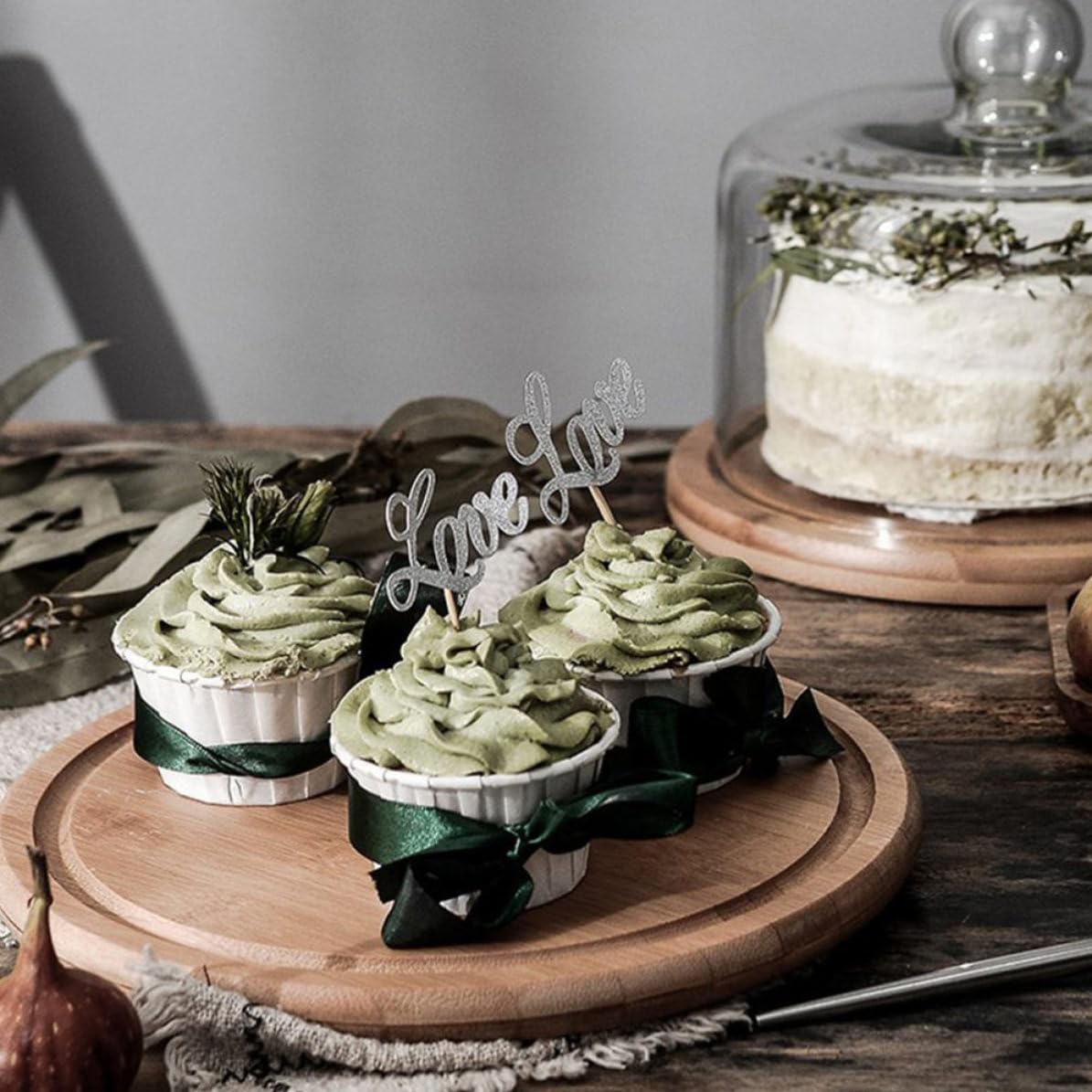 Cubierta para Exhibición de Pasteles con Plato de Madera y Vidrio