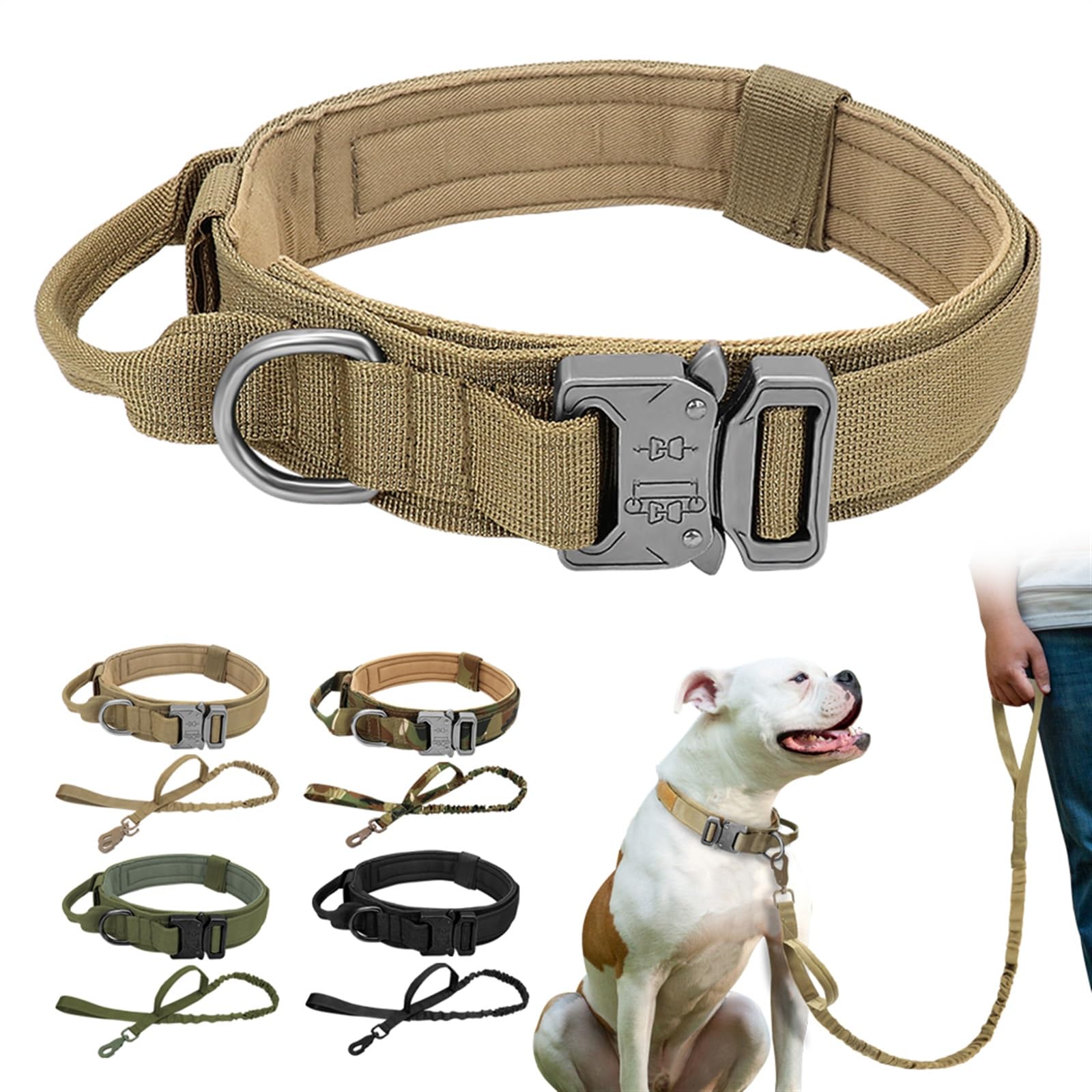 Correa retráctil para Perros, Collar táctico for Perros, Ajustable, de Nailon, Estilo Militar, for medianos y Grandes(Black Set,M)