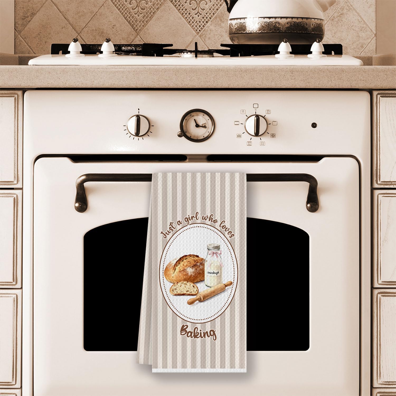 Baking Gifts Kitchen Towels for Women Girls, Vintage Striped Sourdough Bread Hand Tea Dish Towels for Kitchen Bathroom Decor, 16x24 Inches - Image 4