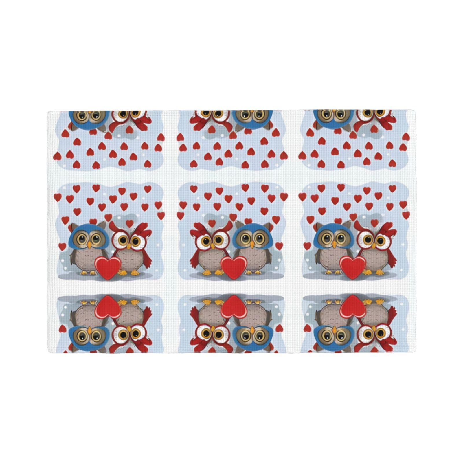 Cute Owl Imitation Linen Placemat – Elegant Double-Sided Printed Table Mat for Home, Dining, Weddings