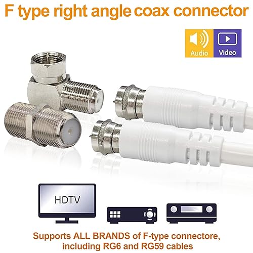 Miniatura 3 de Conector coaxial de ángulo recto F macho enchufe a hembra 2 unids y RG6 F tipo hembra a hembra adaptador de antena de TV 2 unids