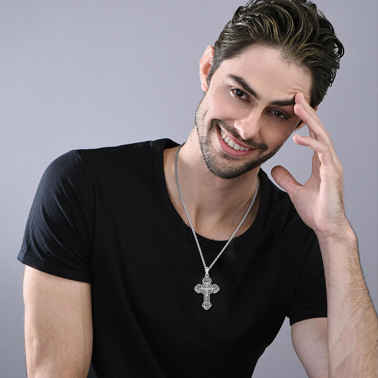 925 Sterling Silver Patron Saint Medals Amulet Protection Pandent Necklace Cross Faith Jewelry for Men(2.5mm 22"+2" Rolo Chain) - Image 6