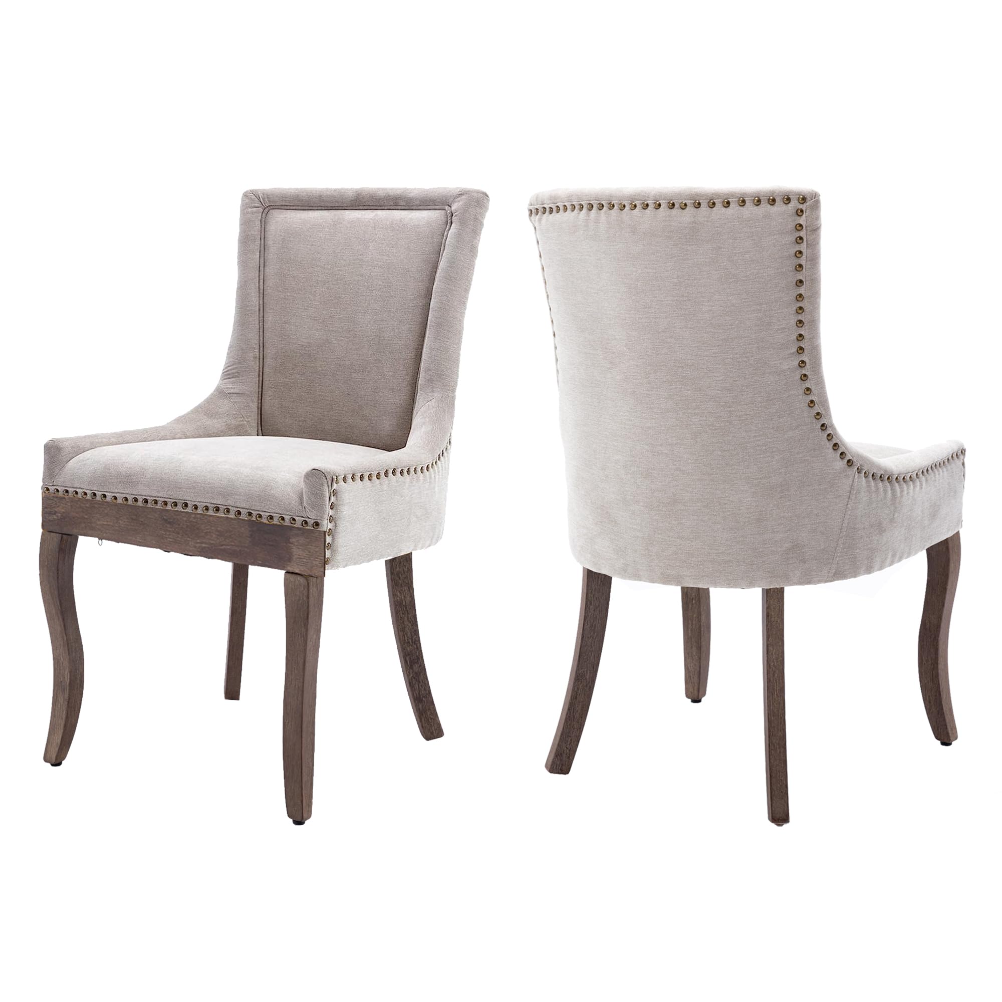 HUMEHA Farmhouse Dining Chairs Set of 2, Upholstered Fabric Dining Room Accent Chairs with Wood Legs & Bronze Nailhead, High Wingback Kitchen Chairs