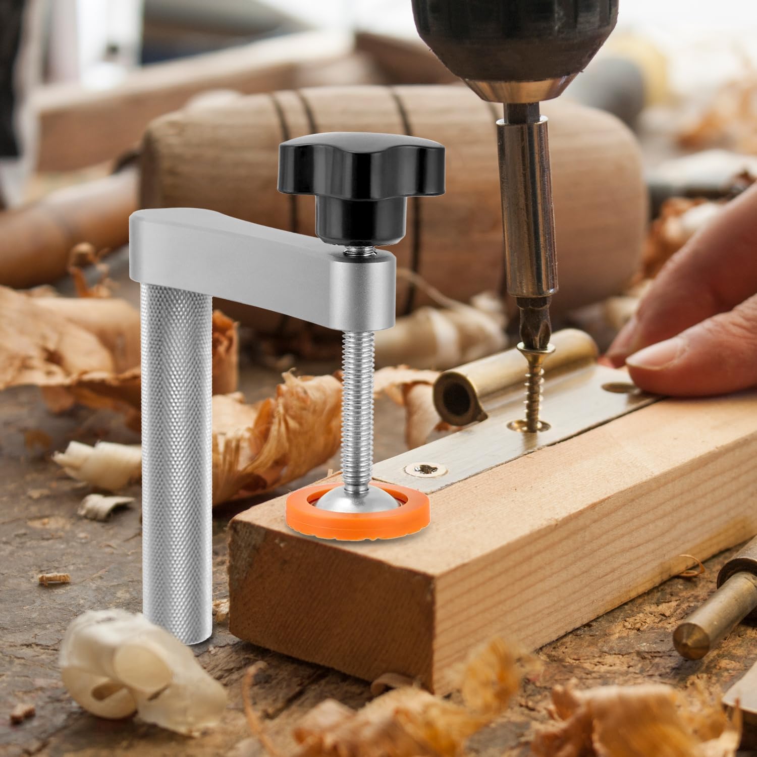 QWORK Woodworking Clamp 3/4" (19mm) - 2 Pack, Stable Holdfast Dog Hole Clamps with Non-marking Silicone Pads