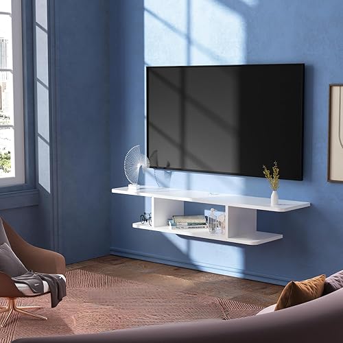 Miniatura 7 de Soporte flotante para TV, centro de entretenimiento montado en la pared y estante de gabinete, consola de TV con almacenamiento, consola multimedia