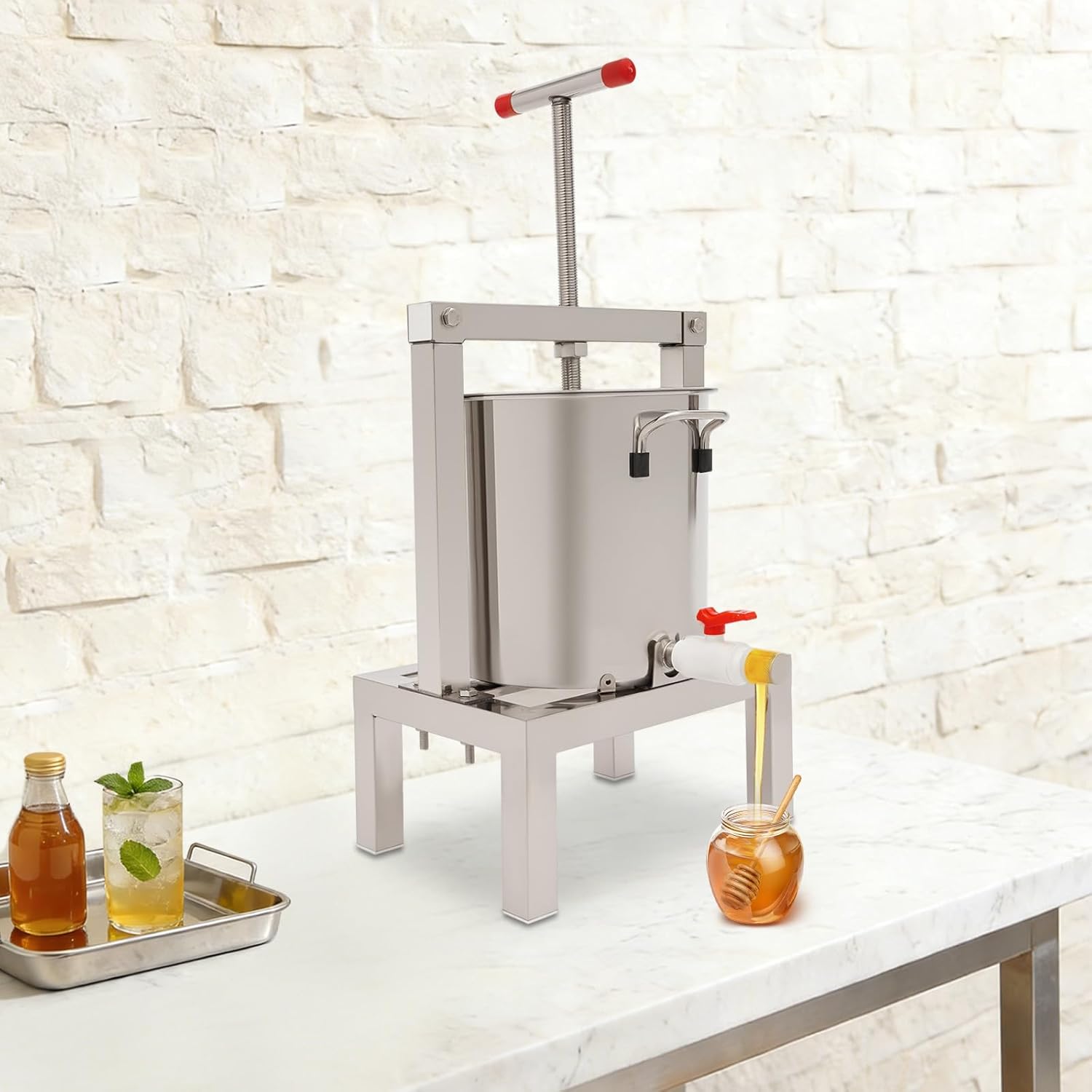 Fruit Wine Press 2.6Gal/10L Manual Honey Presser and Cider Stainless Steel Barrels Juice Maker Grape Vegetables Honey Press Machine for Outdoor, Kitchen and Home
