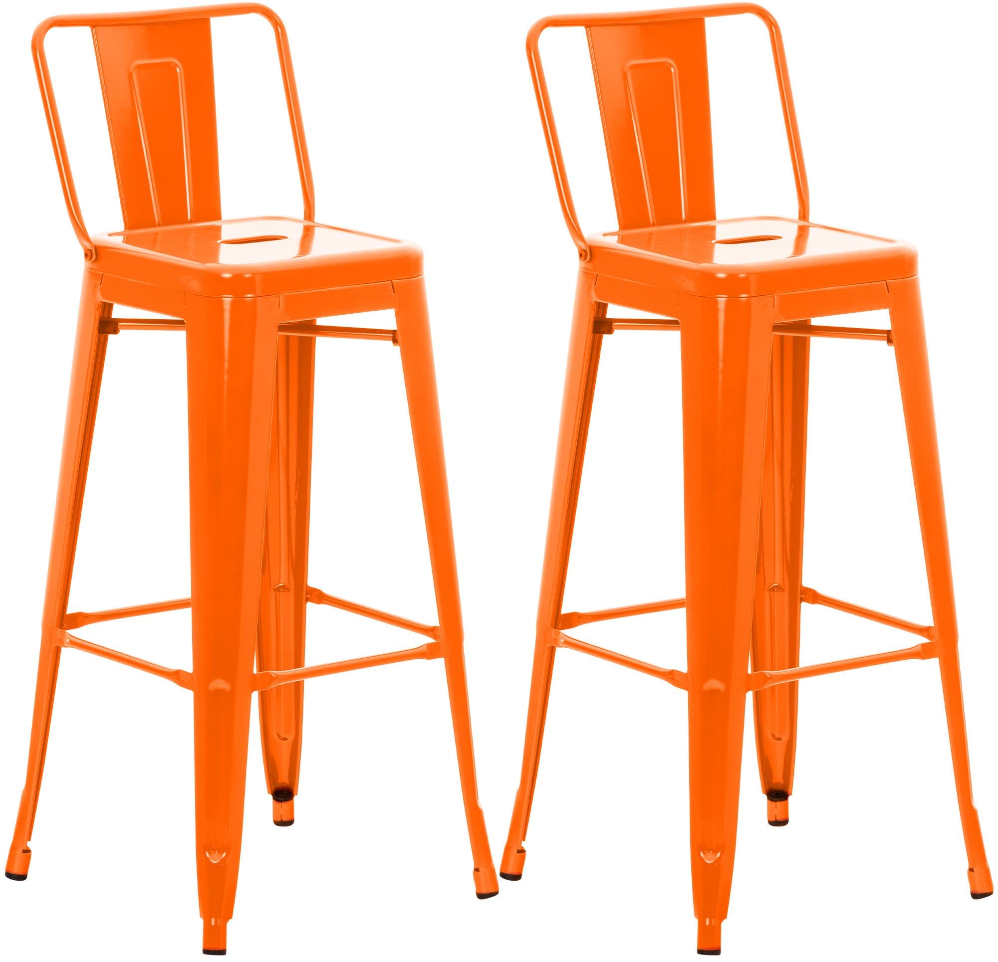 CLP Barhocker 2er Set mit Lehne im Industrial-Look Mason, mit Rückenlehne und Fußablage, Barstuhl mit Rückenlehne und Bodenschoner | Farbe orange