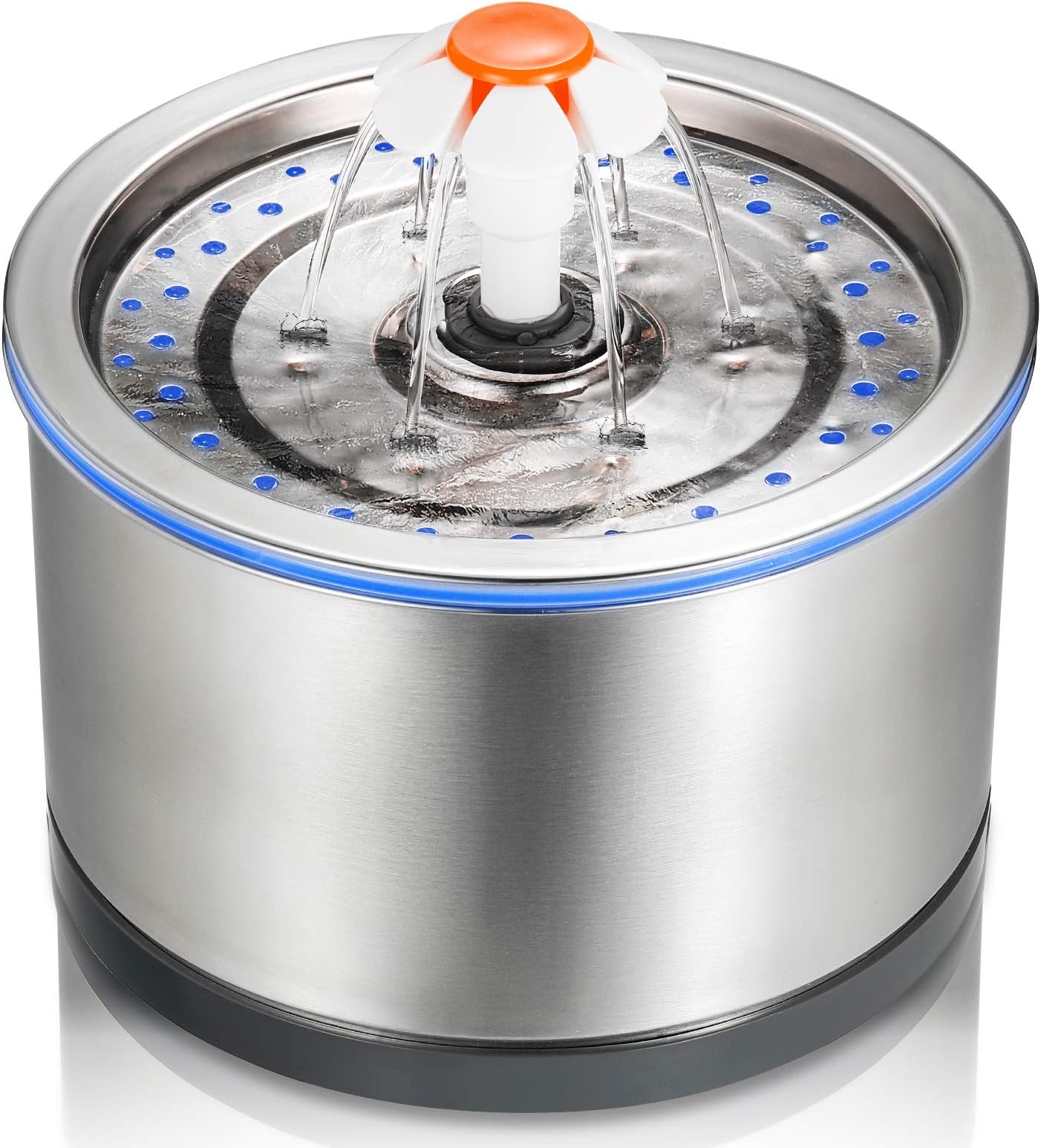 iPettie Cat Water Fountain Stainless Steel, 84oz/2.5L, 4-Stage Filtration, Ultra Quiet Metal Cat Water Fountain with LED Light & Filter for Pet, Kitty & Dog