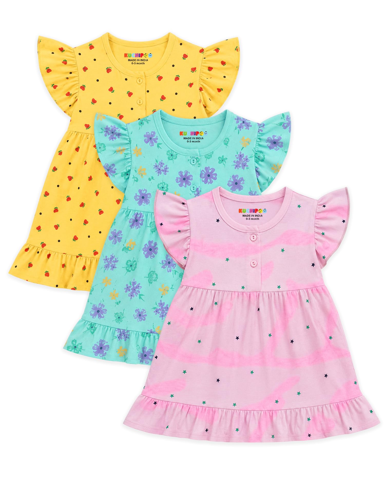 kuchipoo Baby Girls 100% Cotton Frock - Pack of 3-picture-22