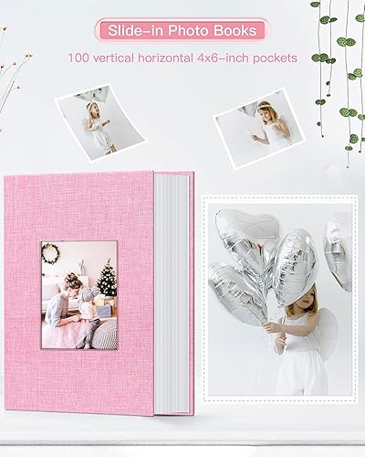 Vista 237 de popotop Álbum de fotos de 4 x 6 – 100 fotos libros con 100 bolsillos verticales, álbumes de cubierta de lino para familia, boda, aniversario, fotos