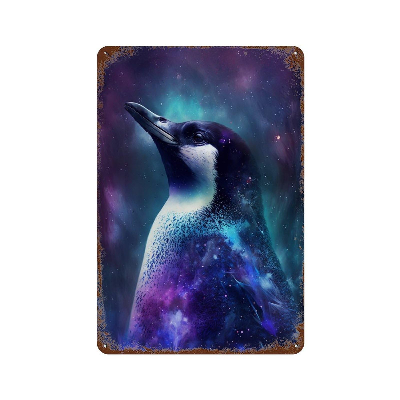 Galactic Penguin Art Print Aged Metal Wall Plaque 11.8"x7.9", Classic Wall Plaque for Garage, Pub Or Kitchen