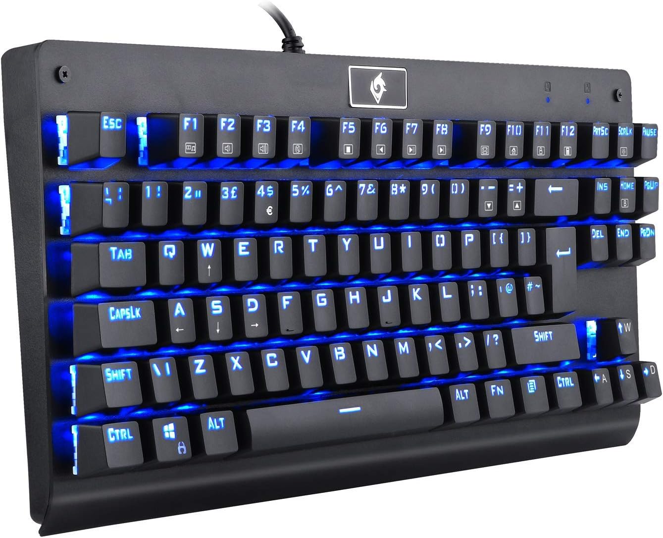 EagleTec KG040 Mechanical Gaming Keyboard Compact 87 Keys with Blue Switches for Home Office PC UK QWERTY (Blue LED Backlit)