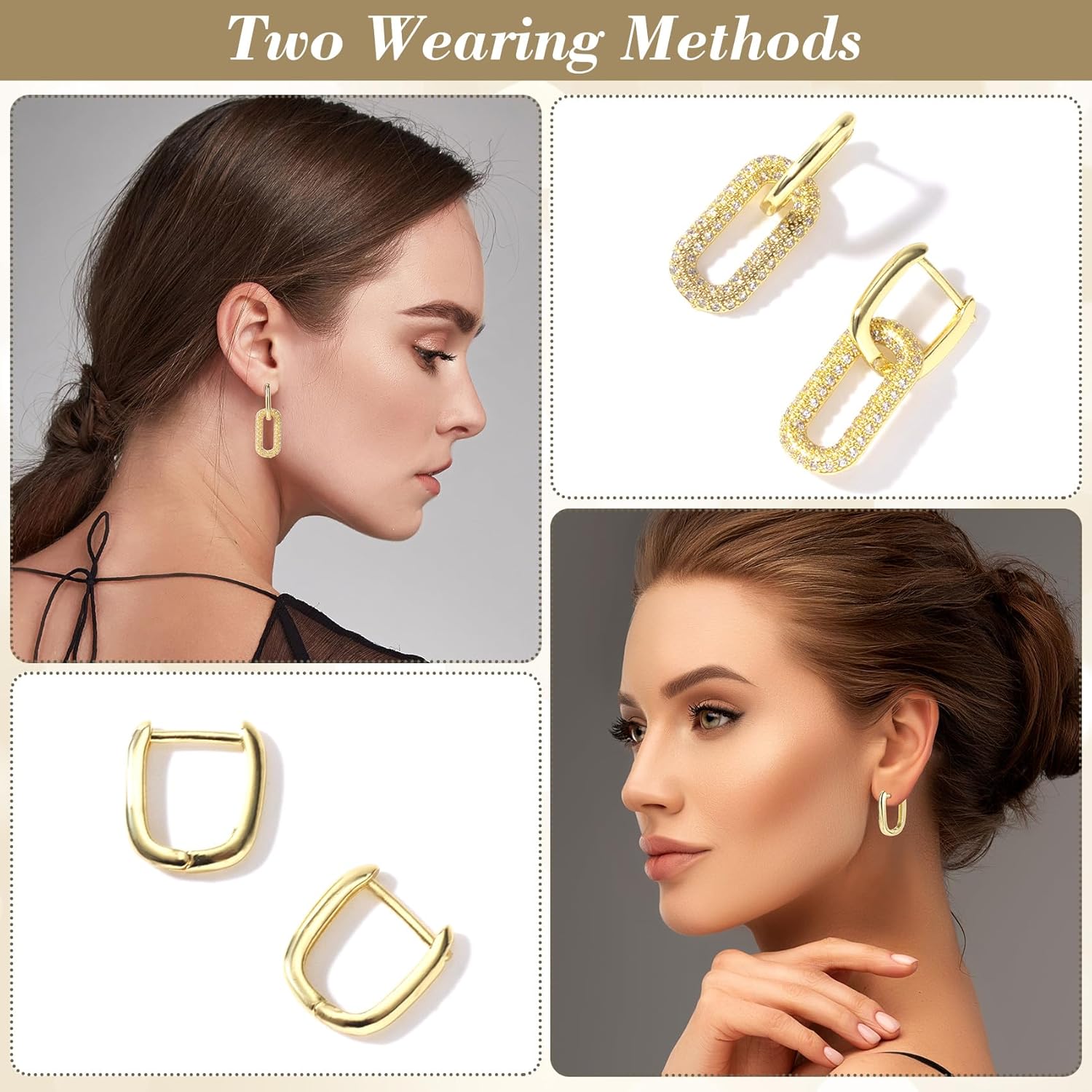 Gold Earrings for Women,14K Gold Plated Gold Hoop Earrings for Women,Paperclip Square Chain Link Dangle Earrings,Minimalist Aesthetic Gold Jewelry for Women Teen Girls Christmas Gifts, OF7977 - Image 3