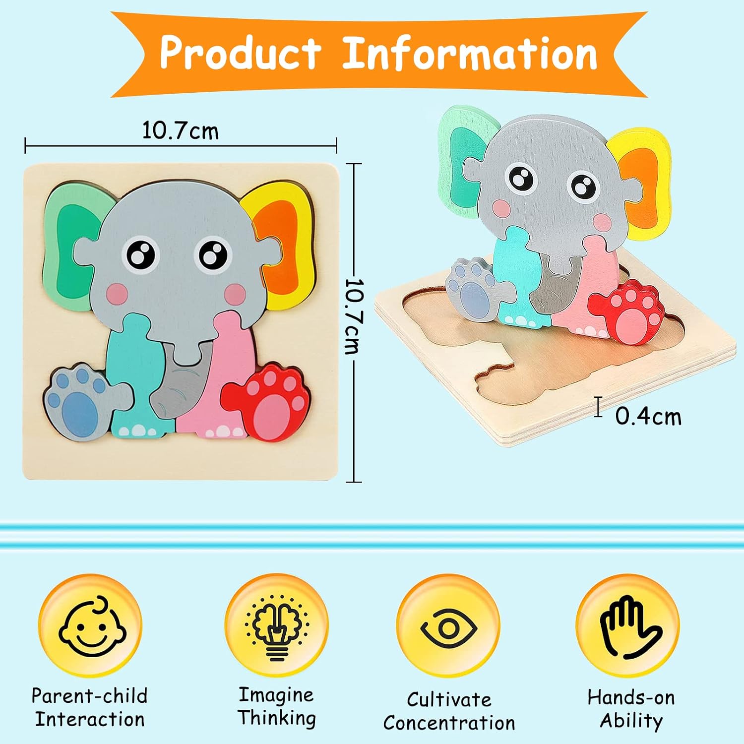 Jouet puzzle en bois Fidtoy pour tout-petits avec un design de planche portable