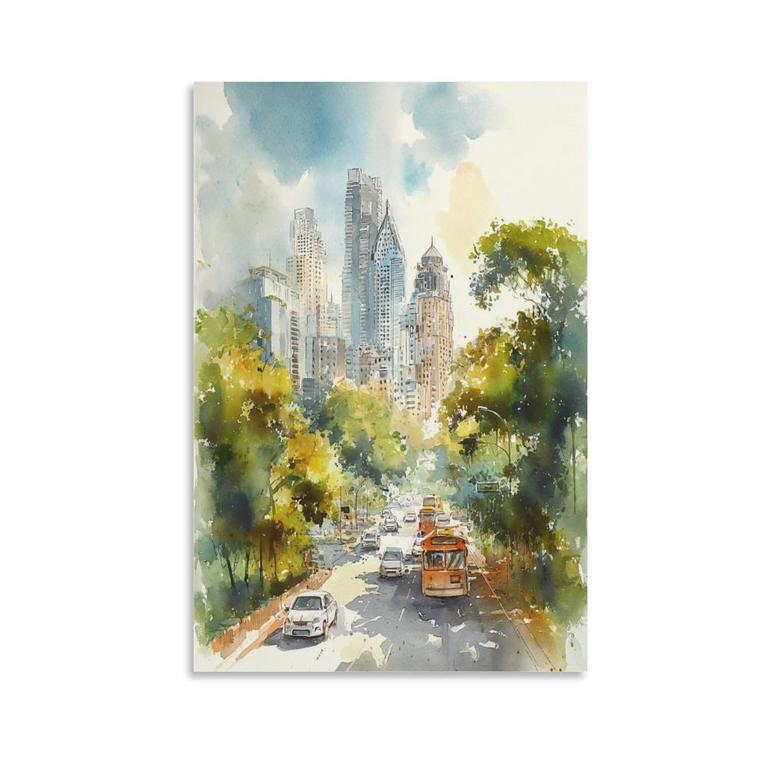 LCYNNH Austin Texas Watercolor Painting Travel Posters 20x30inch(50x75cm) Print Home Bedroom Office Living Room Decor Canvas